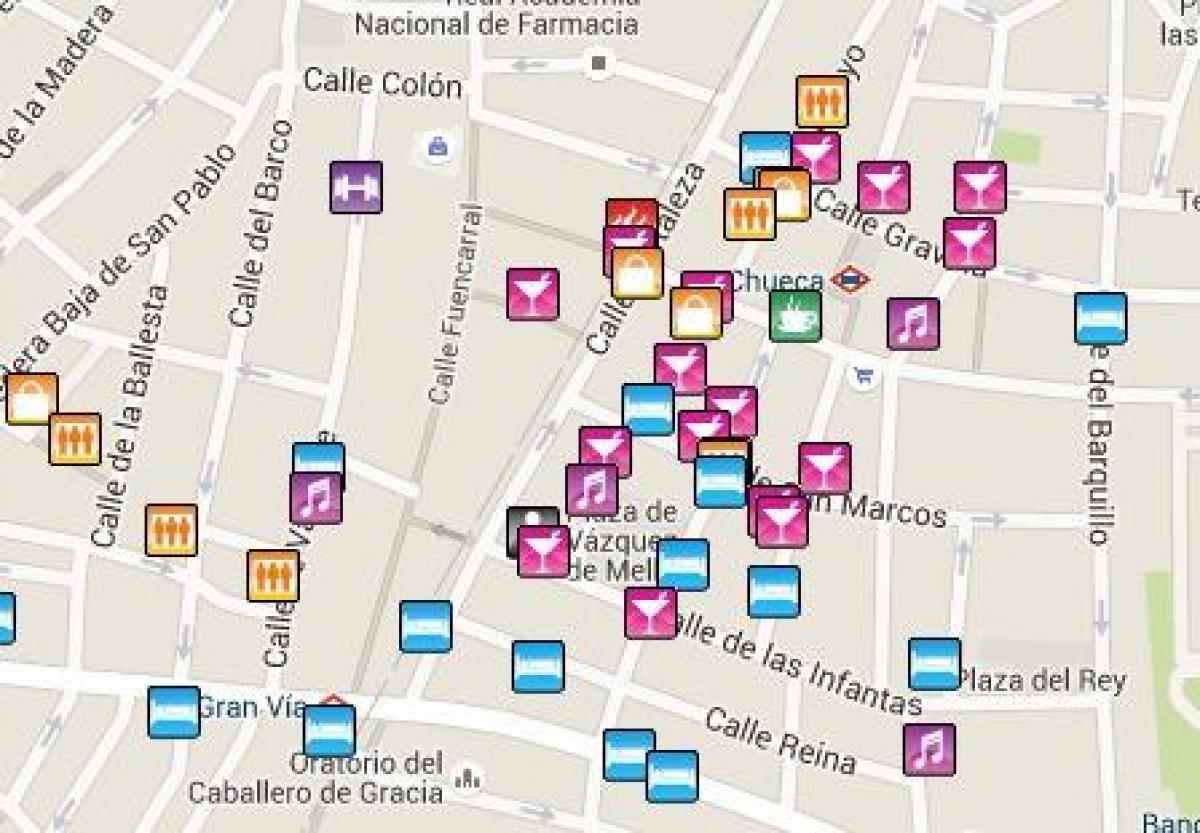 gejowskiej dzielnicy Madrytu mapie