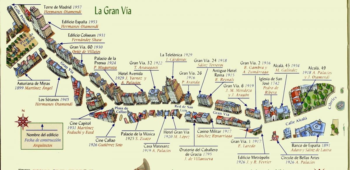 mapę Gran Via w Madrycie