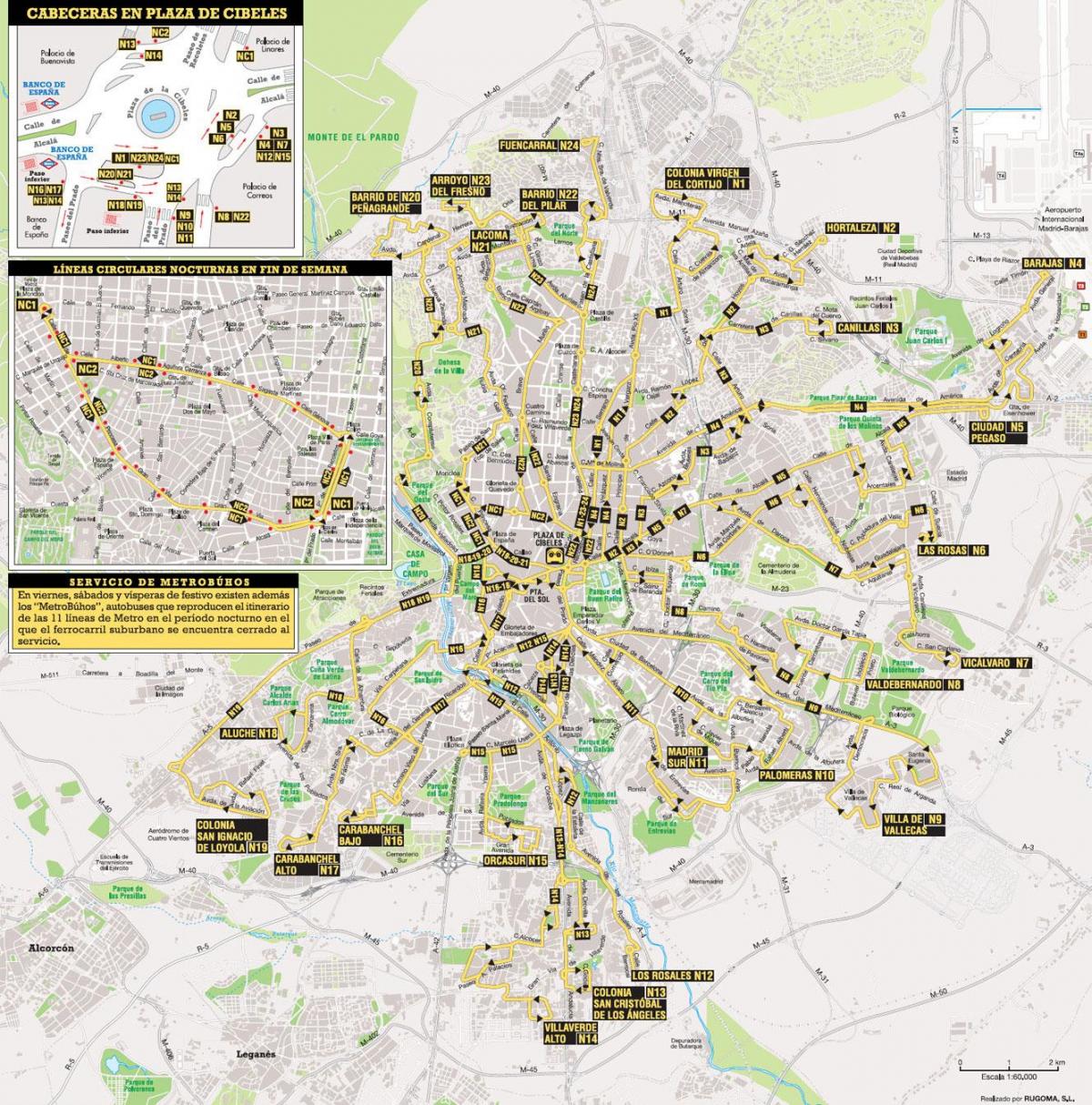 linie autobusowe Madryt mapie