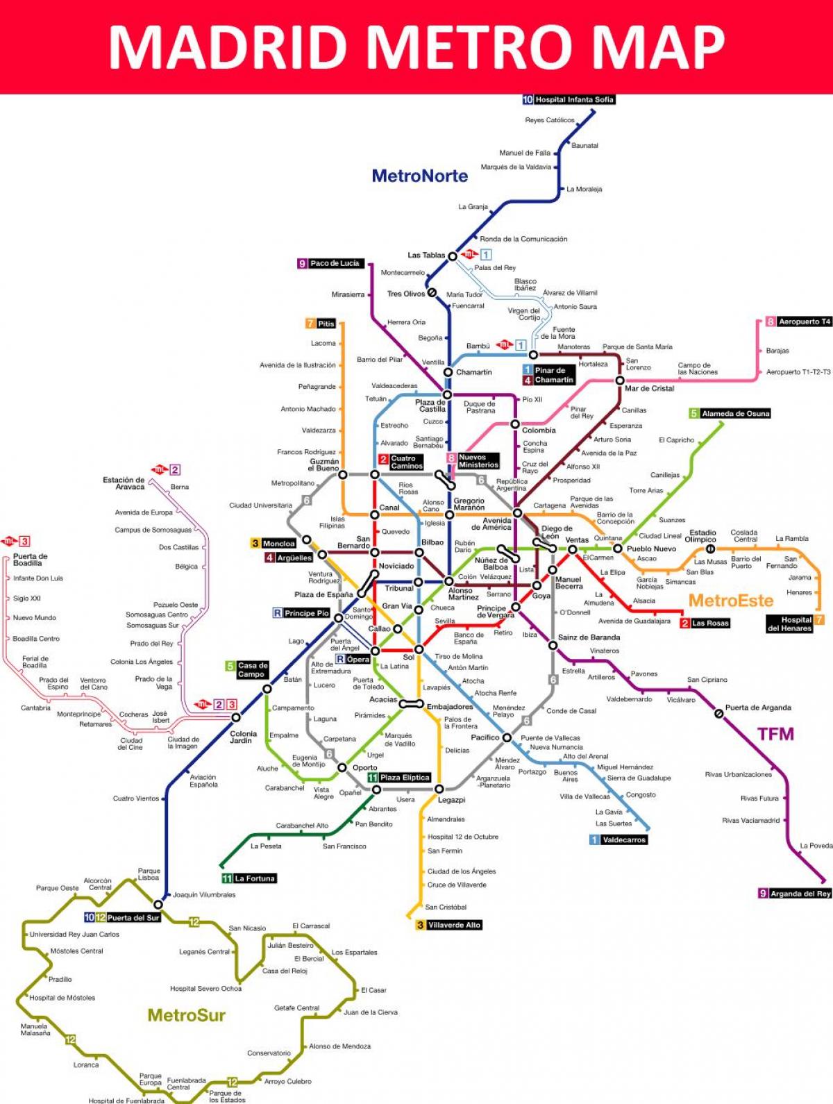 Stacja metra w Madrycie, Hiszpania mapa