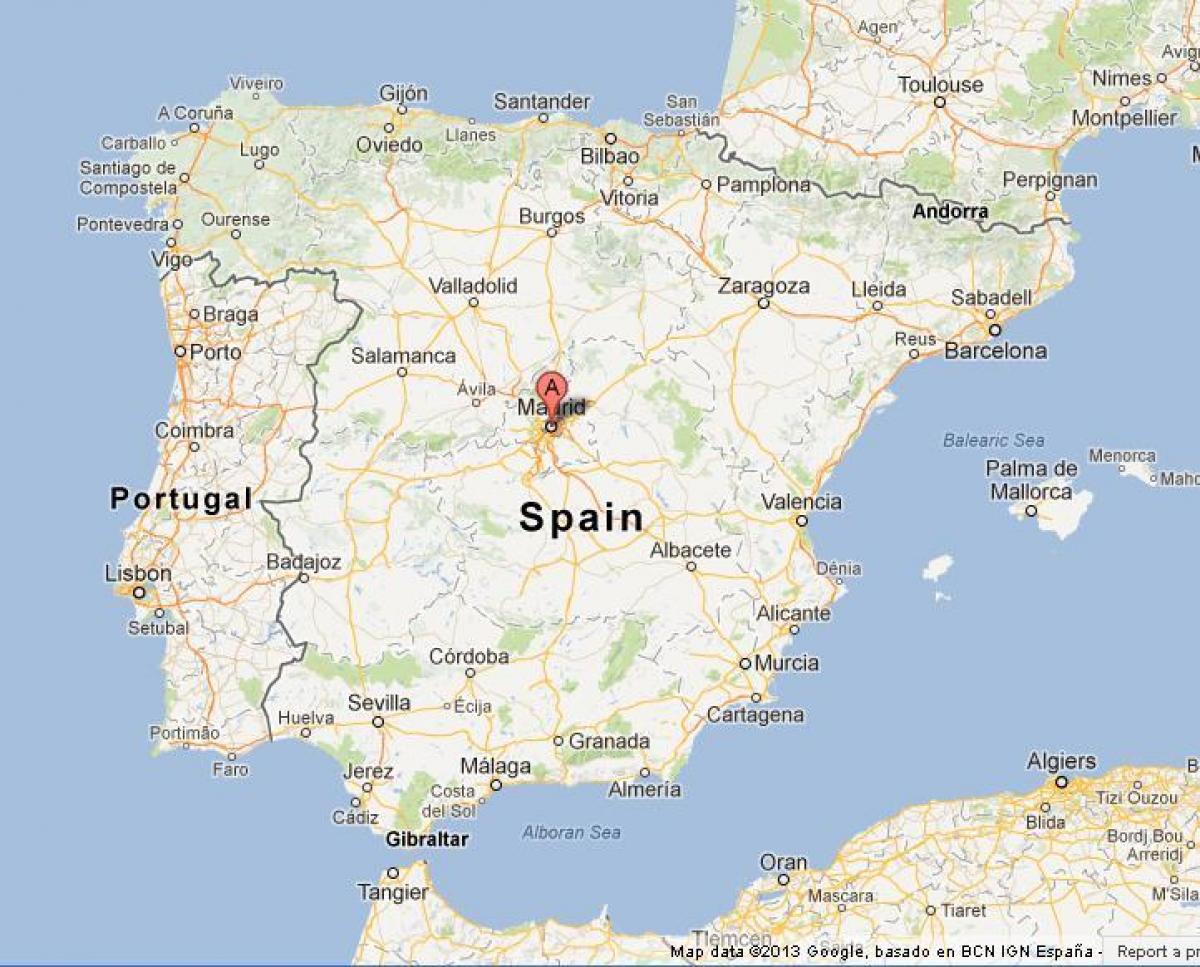 mapa Hiszpanii pokazuje Madryt