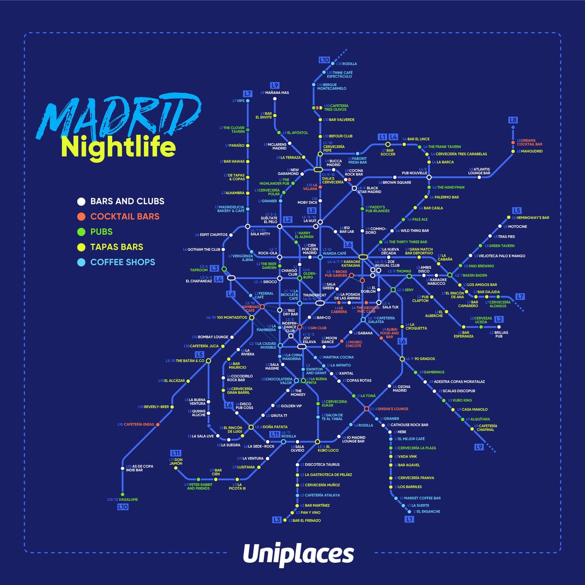 mapa Madryt nocne życie