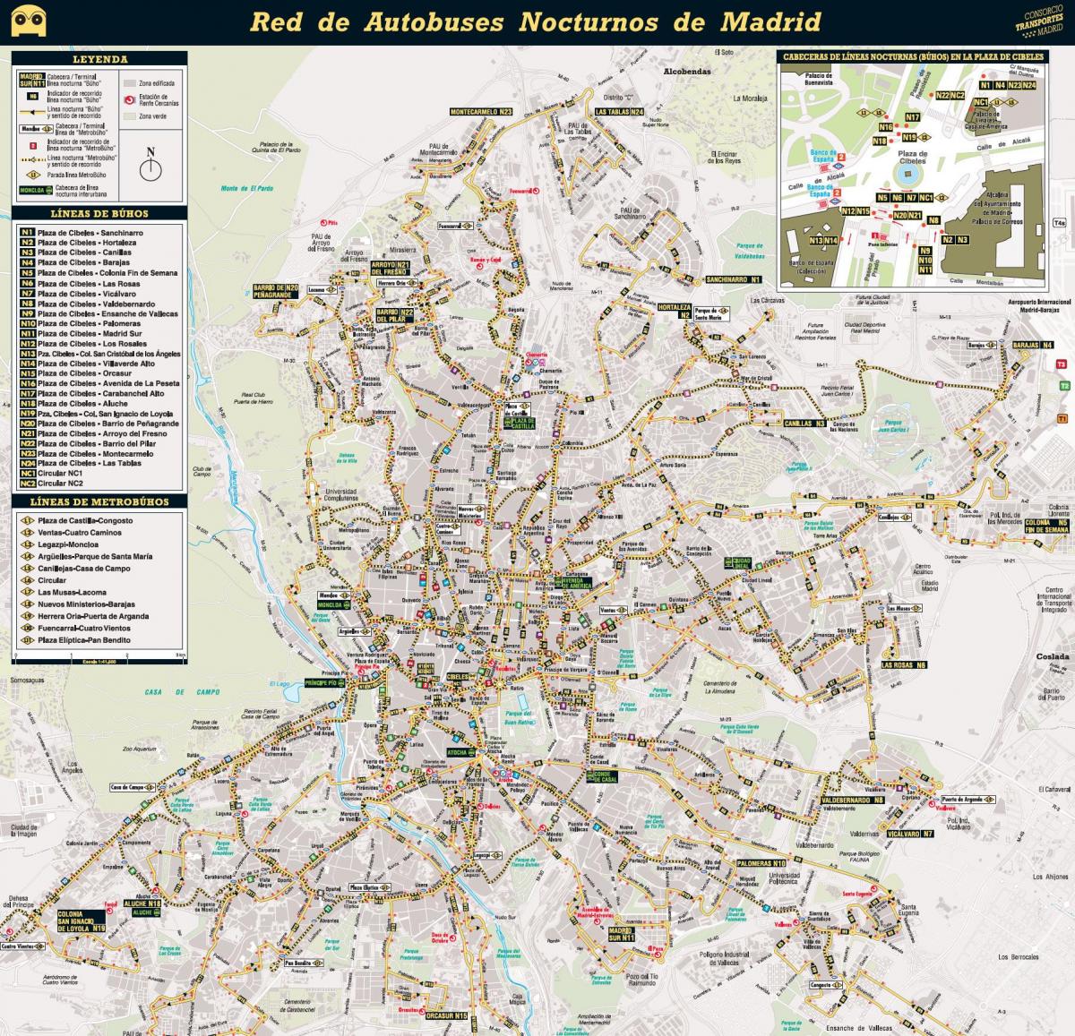 mapa Madrytu autobus nocny 