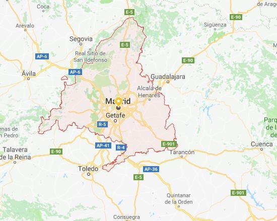 mapa Madryt i okolicznych miastach