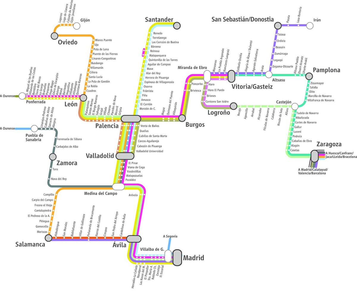 mapa Renfe pociągi mapie Madrytu