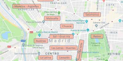 Mapa Madryt, Hiszpania dzielnice